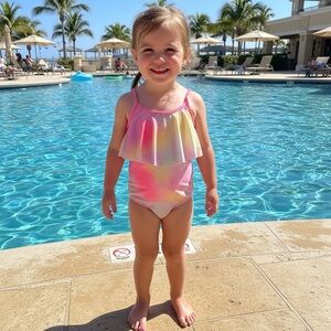 More Than Magic Rainbow Ruffle One-Piece Swimsuit - Pink Yellow